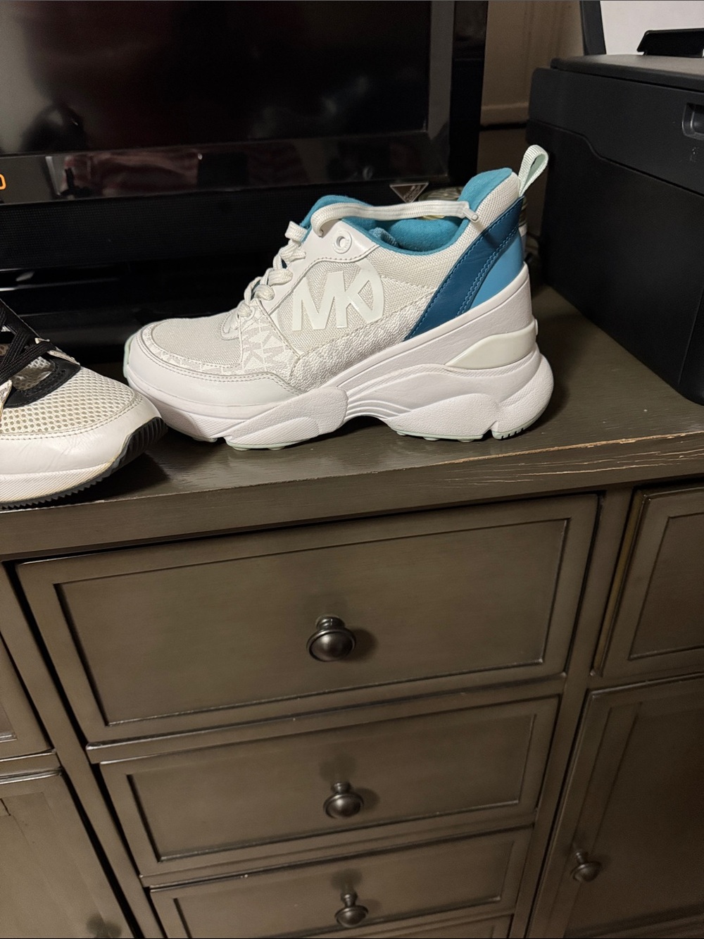 Michael Kors White & Teal , W&B Platform Chunky Sneaker (3 pairs ) NO BOX